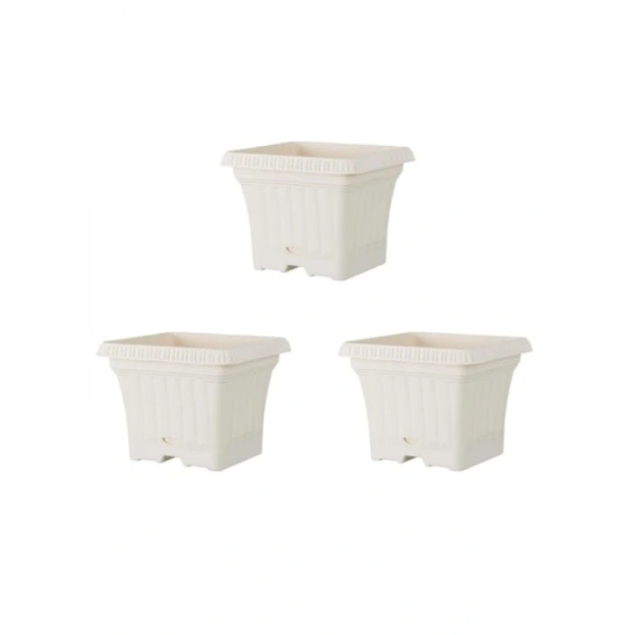 3 Adet Pastel Beyaz Saksı - Tabaklı, 2.2 Litre