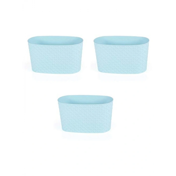 3 Adet Pastel Mavi Dekoratif Balkon Saksısı