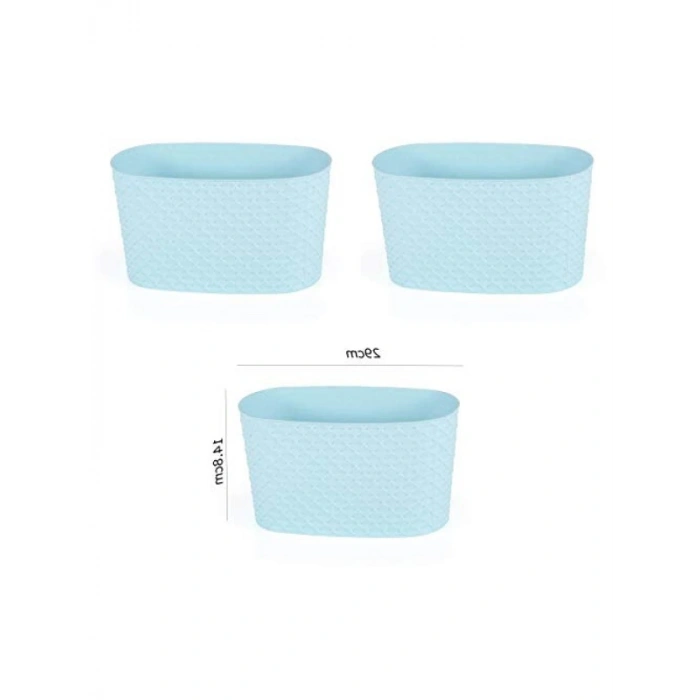 3 Adet Pastel Mavi Dekoratif Balkon Saksısı