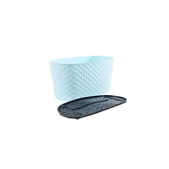 3 Adet Pastel Mavi Dekoratif Balkon Saksısı