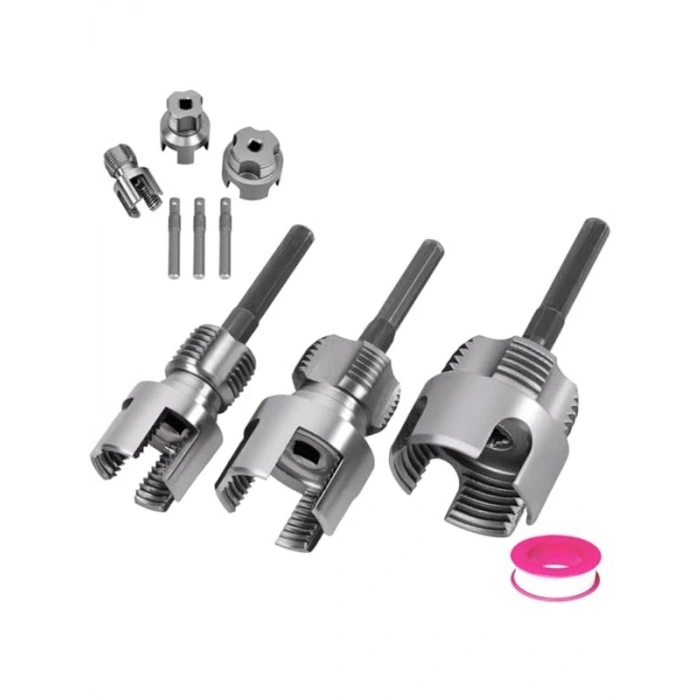 3 ADET PVC Boru Diş Açma Seti, İç ve Dış Borular için