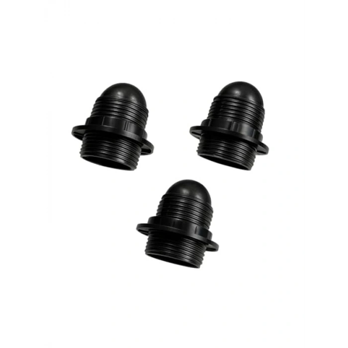 3 Adet Siyah İtalyan Standart E27 Abajur Duy Seti