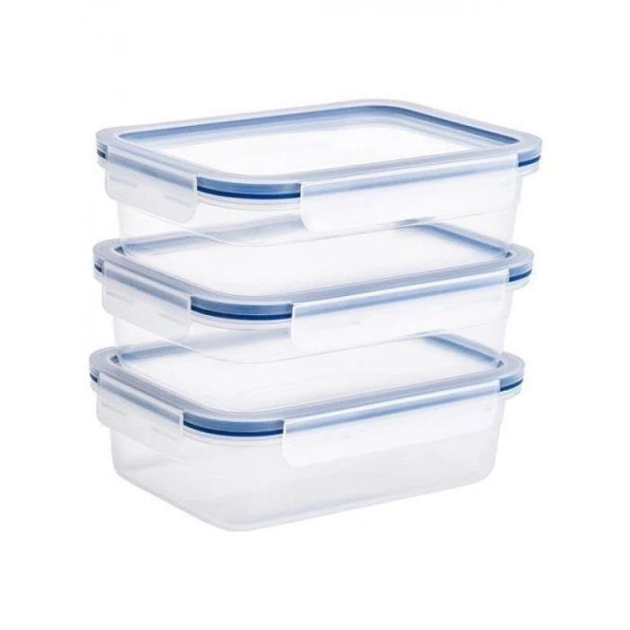 3 Adet Vakumlu Saklama Kabı - 1 Litre, Gri-Mavi