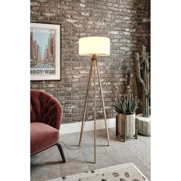 3 Ayaklı Tripod Lambader, MDF Ahşap Ayaklı Modern Lamba
