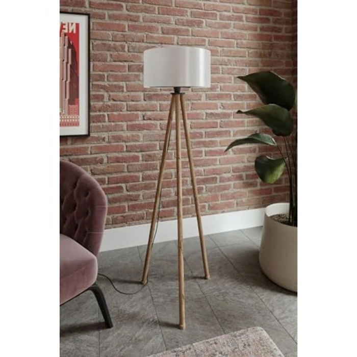 3 Ayaklı Tripod Lambader, MDF Ahşap Ayaklı Modern Lamba