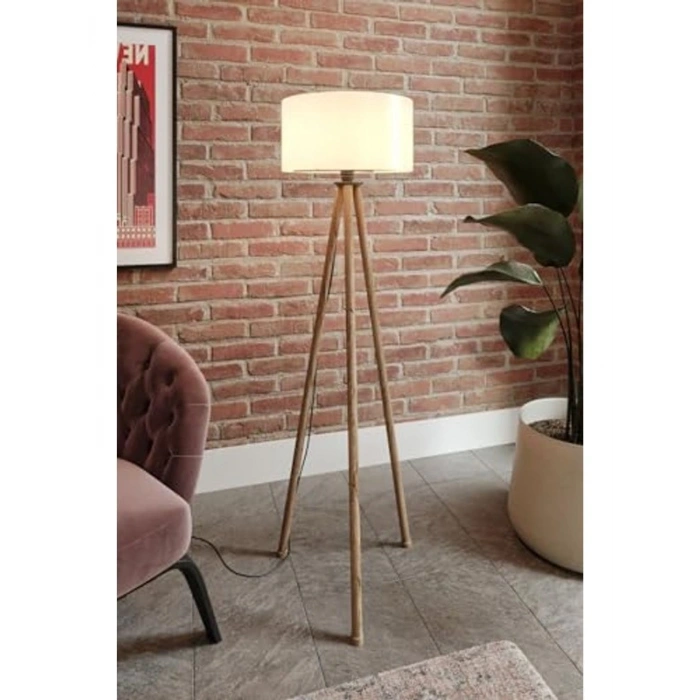3 Ayaklı Tripod Lambader, MDF Ahşap Ayaklı Modern Lamba