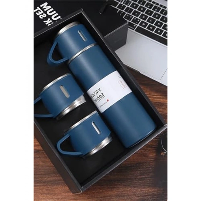 3 Bardaklı Paslanmaz Çelik Termos Seti, Özel Kutulu