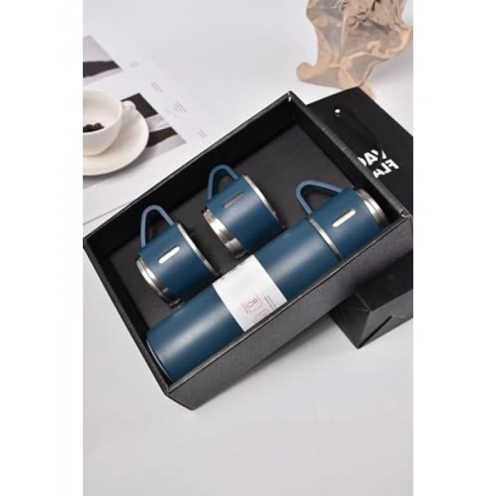 3 Bardaklı Paslanmaz Çelik Termos Seti, Vakumlu, Özel Kutulu