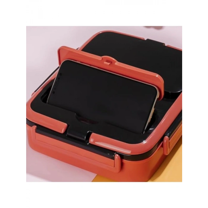 3 Bölmeli Çelik Hazneli Beslenme Kutusu - Turuncu