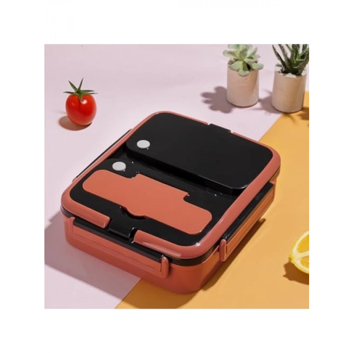 3 Bölmeli Çelik Hazneli Beslenme Kutusu - Turuncu