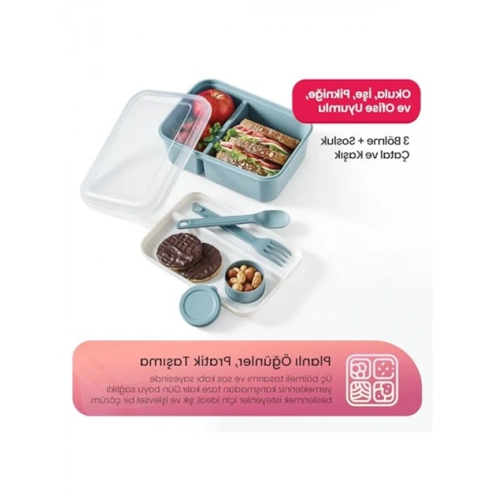 3 Bölmeli Sızdırmaz Beslenme Kabı - 920 ml + 40 ml Sosluk