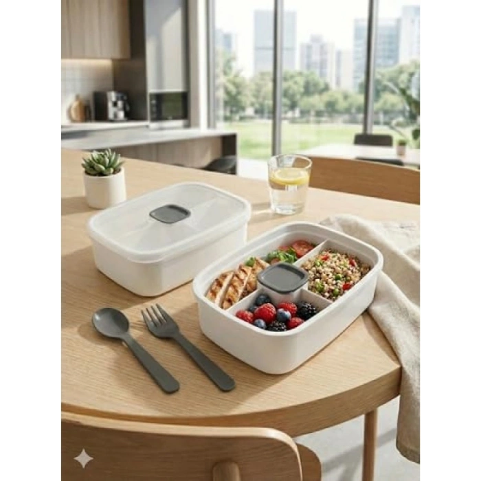 3 Bölmeli Sızdırmaz Lunch Box - Beyaz