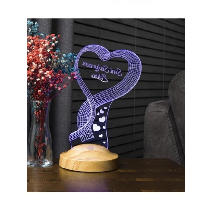 3 Boyutlu Kalpli LED Lamba - Kişiye Özel Hediye
