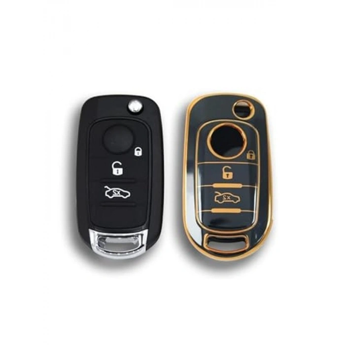 3 Butonlu Anahtar Kılıfı, Siyah-Altın Nano Kaplama