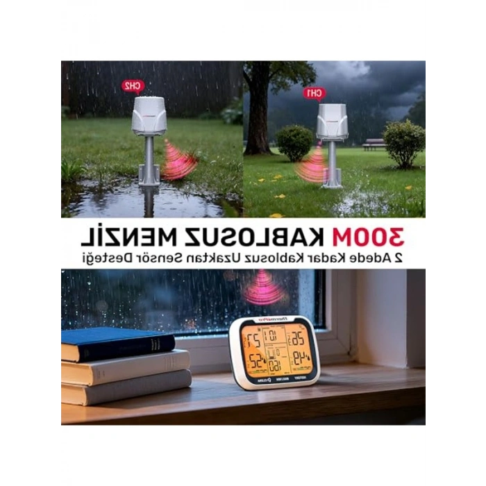 3 Dış Sensörlü Kablosuz Termometre, Dijital Nem Ölçer
