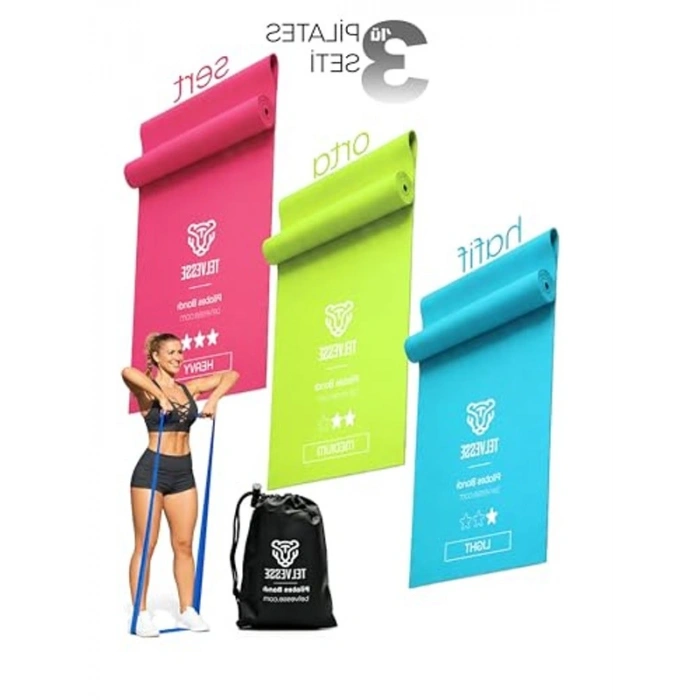 3 Farklı Direnç Bantı, Çantalı Pilates Aerobik Seti