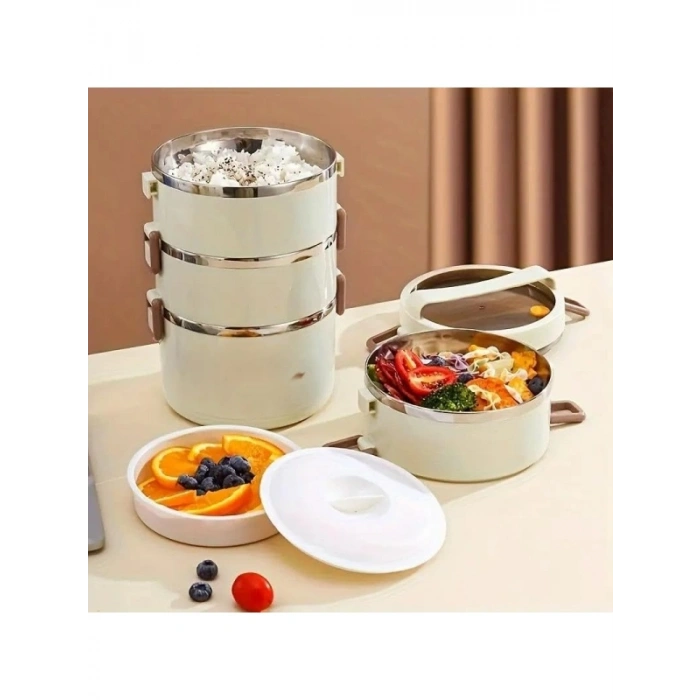 3 Gözlü Çelik Isı Yalıtımlı Yemek Kabı Seti