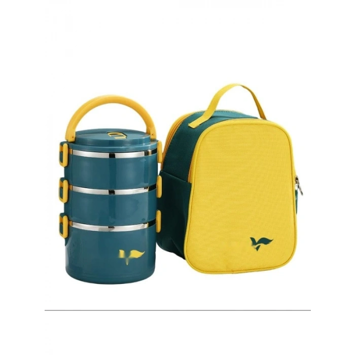 3 Gözlü Çelik Termal Taşınabilir Bento Kutusu