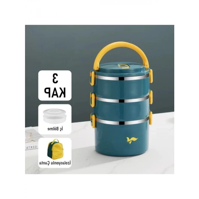 3 Gözlü Çelik Termal Taşınabilir Bento Kutusu