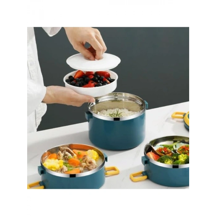 3 Gözlü Çelik Termal Taşınabilir Bento Kutusu