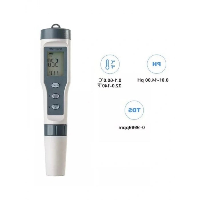 3 in 1 Su Test Cihazı, LED’li Sıcaklık Göstergesi
