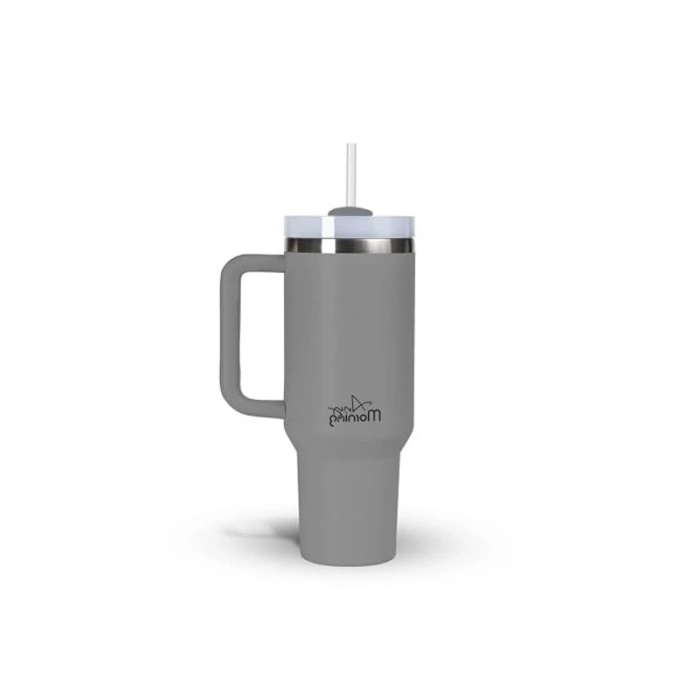 3 Kademeli Çevirmeli Kapaklı Termos Mug - 1200 ml, Gri Renk