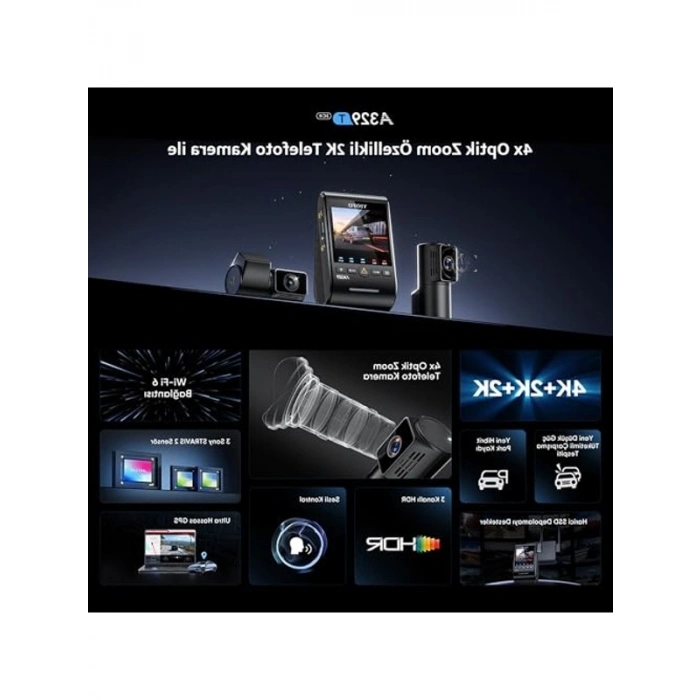 3 Kameralı Araç Kamerası, 4K+2K+2K HDR Özellikli