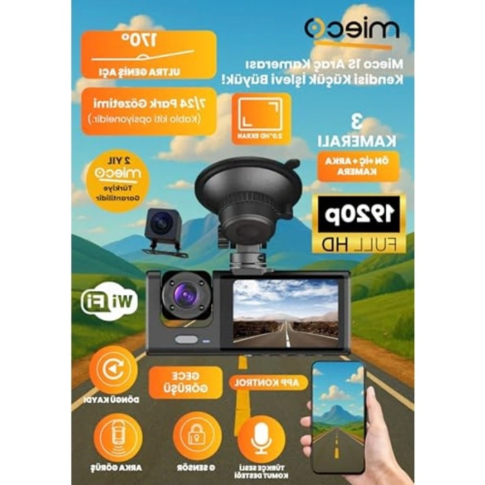 3 Kameralı Araç Kamerası, Gece Görüşü ve 170° Ultra Geniş Açı