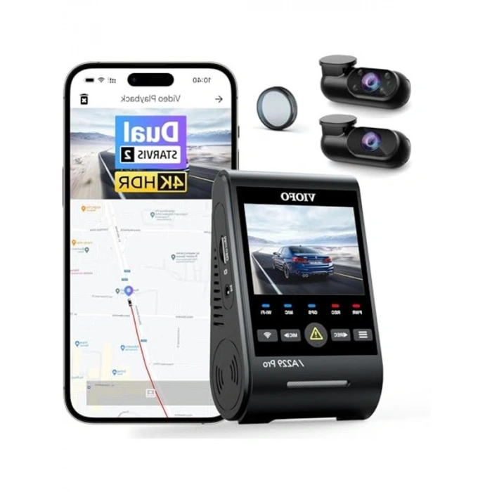 3 Kameralı Araç Kamerası, Ön-İç-Arka 4K+2K Kayıt