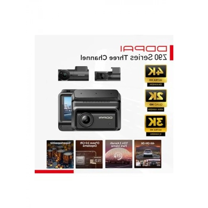 3 Kanallı Araç Kamerası, Ön Arka İç Kamera, Full HD Kayıt