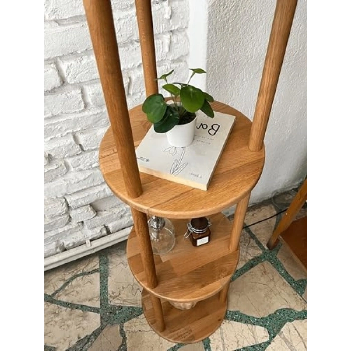 3 Katlı Ahşap Lambader ve Keten Abajur