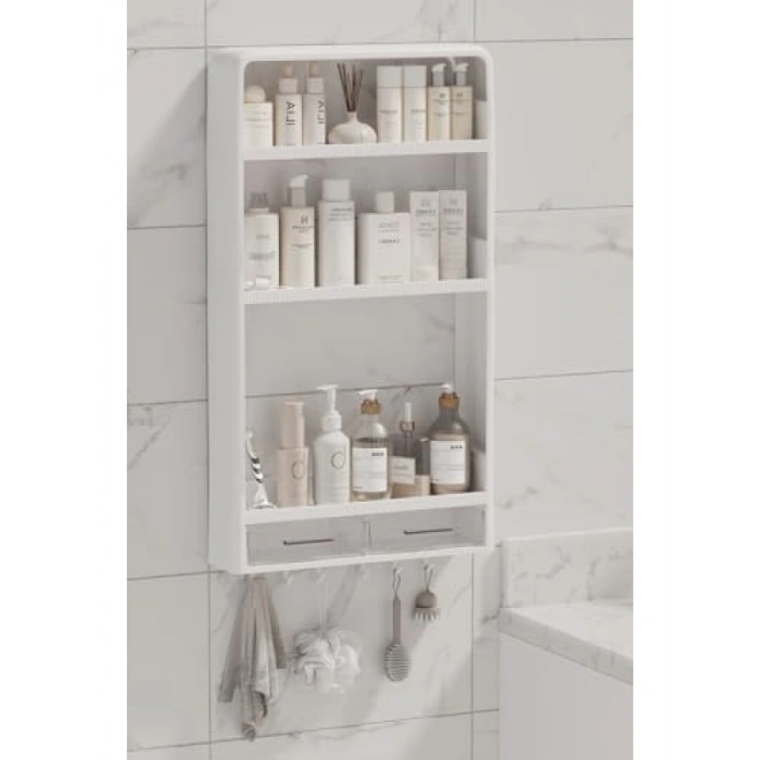 3 Katlı Çok Amaçlı Yapışkanlı Duvar Rafı Organizer - Beyaz