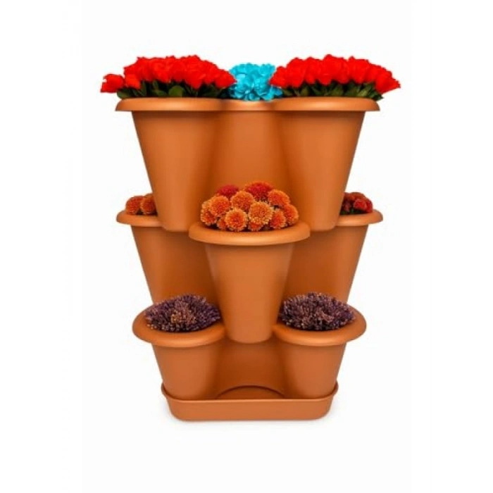 3 Katlı Dekoratif Saksı Seti - Yonca Tasarımı, 26.5 x 26.5 cm