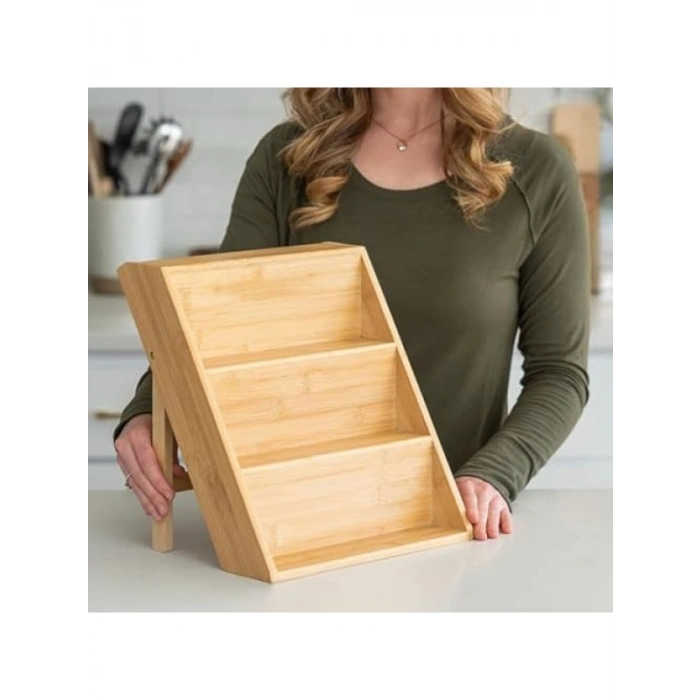 3 Katlı Katlanabilir Bambu Baharat Standı - Çekmece İçi Kullanıma Uygun