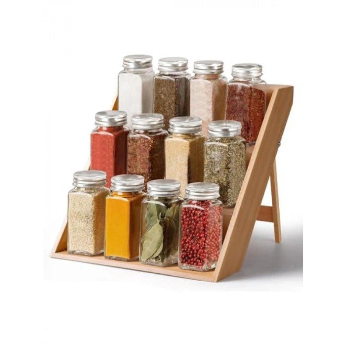 3 Katlı Katlanabilir Bambu Baharat Standı - Çekmece İçi Kullanıma Uygun