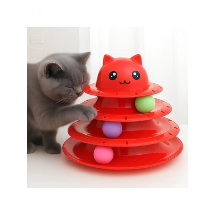 3 Katlı Kedi Oyuncak Seti | Kırmızı Renk