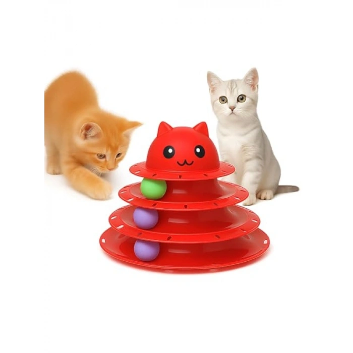 3 Katlı Kedi Oyuncak Seti | Kırmızı Renk