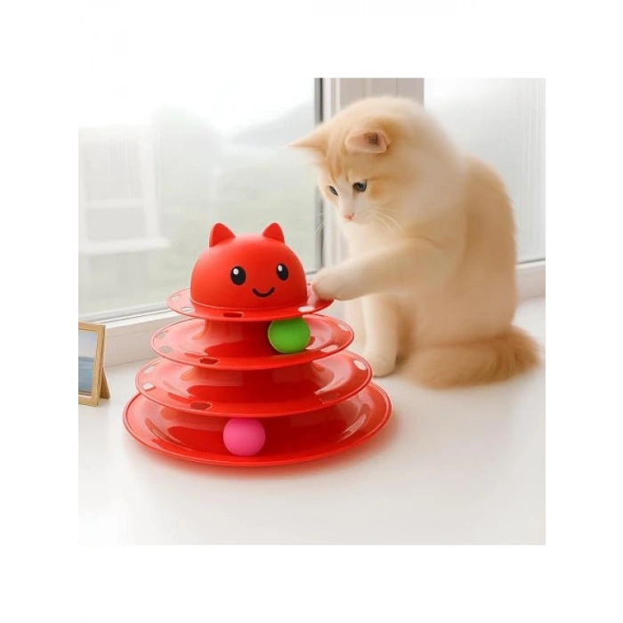 3 Katlı Kedi Oyuncak Seti | Kırmızı Renk