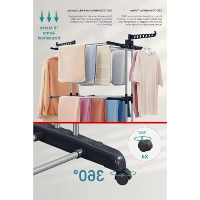3 Katlı Kurutmalık, Çamaşır Kurutma Teli ile Kullanışlı ve Pratik