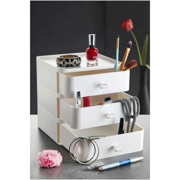 3 Katlı Masaüstü Organizer - Makyaj ve Aksesuar Düzenleyici