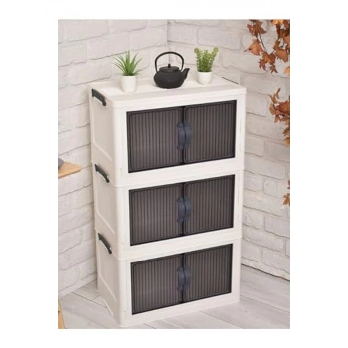3 Katlı Portatif Organizer Dolap, Kapaklı ve İstiflenebilir