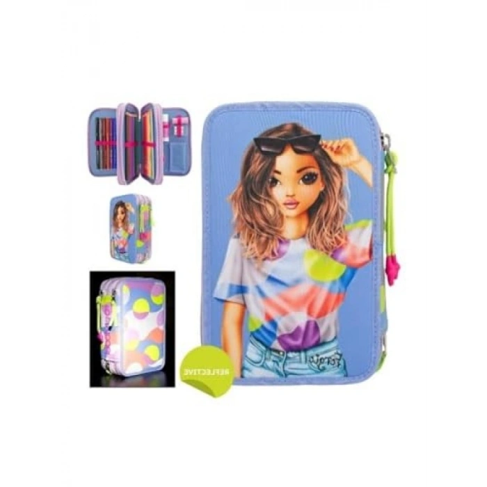 3 Katlı Reflektörlü Mavi Kalem Kutu - Pratik Tasarım