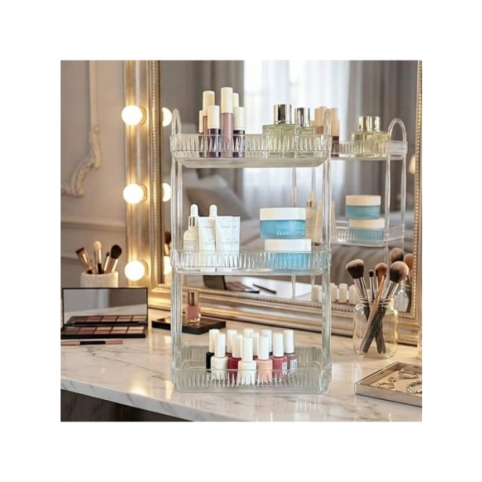 3 Katlı Şeffaf Makyaj Organizeri
