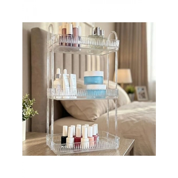 3 Katlı Şeffaf Makyaj Organizeri