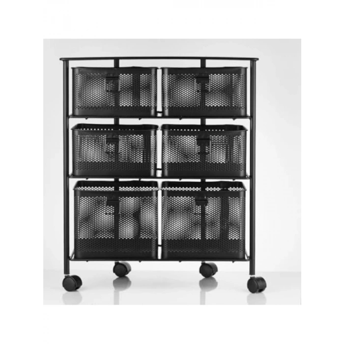 3 Katlı Tekerlekli Metal Sebzelik - Siyah