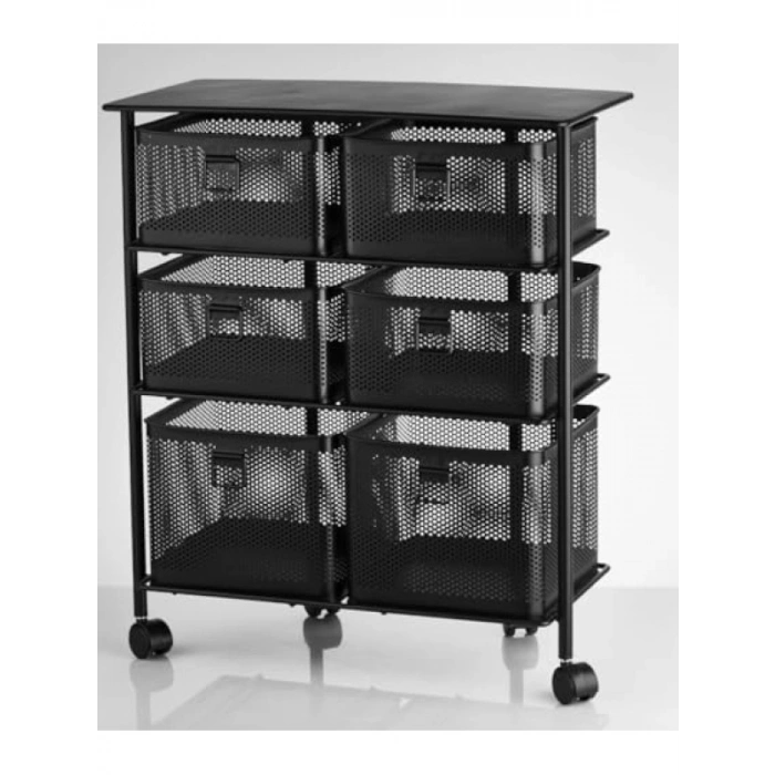 3 Katlı Tekerlekli Metal Sebzelik - Siyah