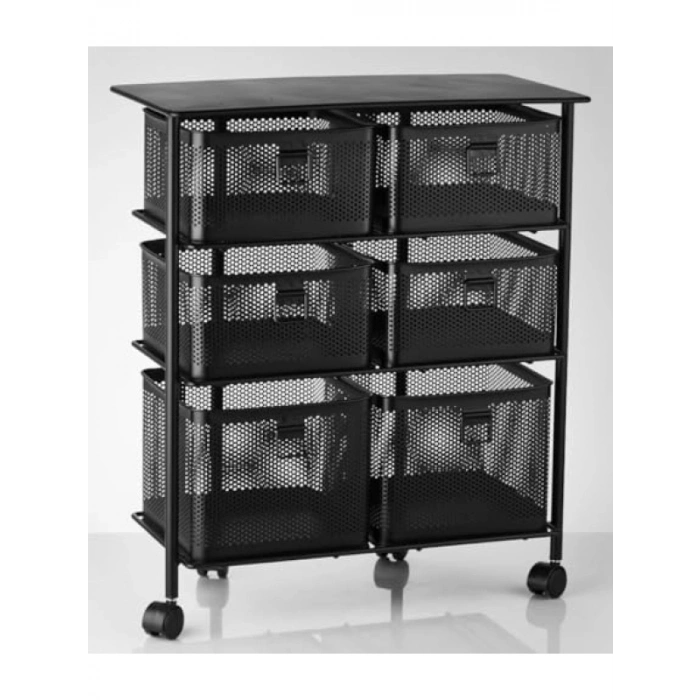 3 Katlı Tekerlekli Metal Sebzelik - Siyah