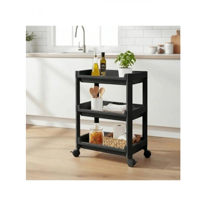 3 Katlı Tekerlekli Mini Organizer Raf - Mutfak, Banyo ve Ofis Kullanımı için