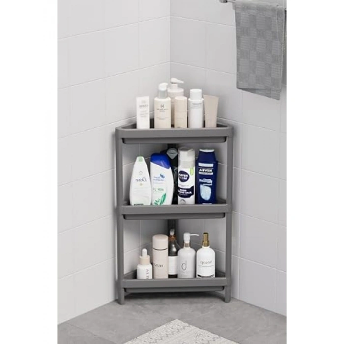 3 Katlı Üçgen Plastik Banyo ve Mutfak Rafı