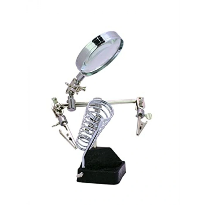 3 Konumlu Cam Büyüteç ile Elektronik Havya Lehim Standı